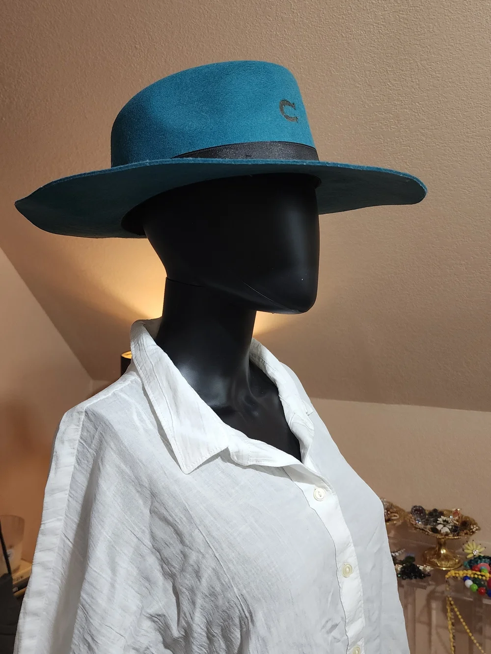 Teal Wool Fedora with Contrast Band